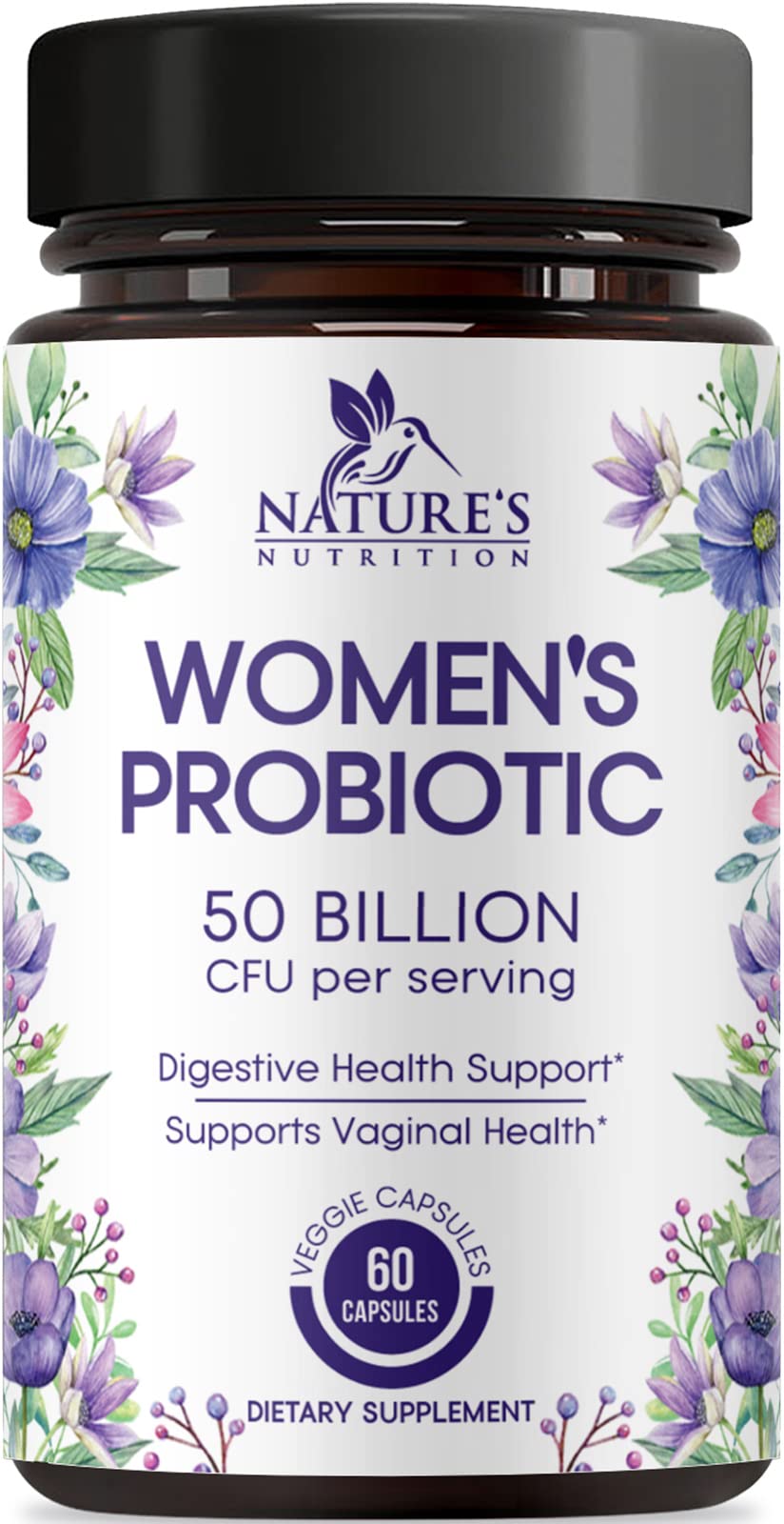 Probiotics for Womens Digestive Health 50 Billion CFU for Vaginal pH Gut Health & Immune Support Daily Probiotic Supplement for Feminine Health 5 Strains Gluten Free - 60 Capsules