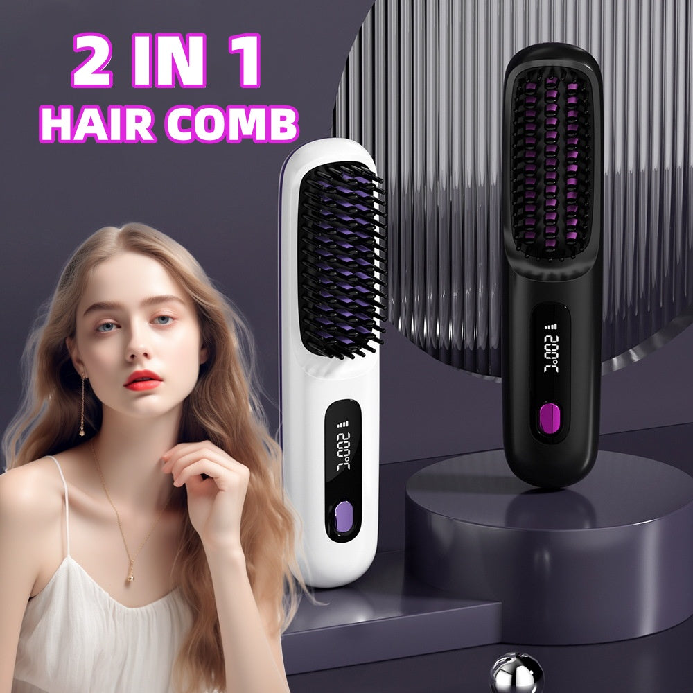 2-in-1 Wireless Hair Straightener and Curler Brush